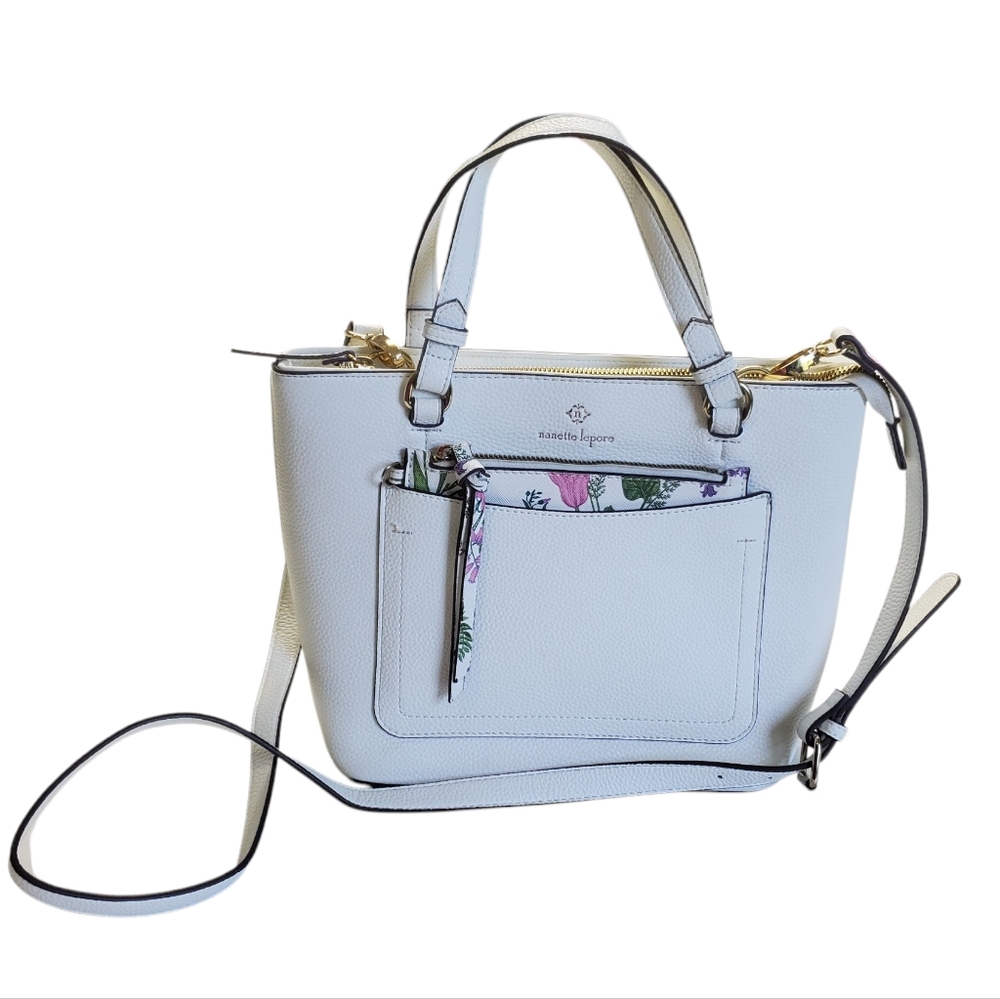Nanette Lepore White Tote with Floral Pouch - Picture 3 of 16